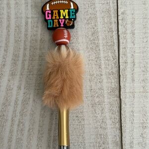 Game Day Football Pom-Pom Pen - Gold & Tan